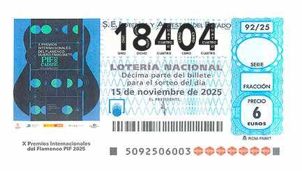 Décimo 18404 del sorteo 92-15/11/2025 Sábado