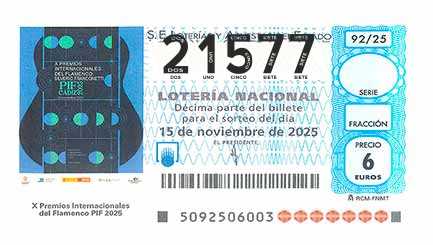 Décimo 21577 del sorteo 92-15/11/2025 Sábado