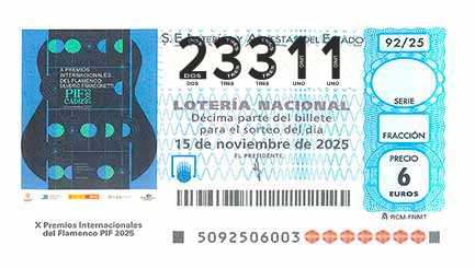 Décimo 23311 del sorteo 92-15/11/2025 Sábado