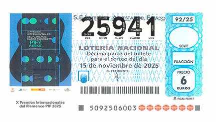 Décimo 25941 del sorteo 92-15/11/2025 Sábado