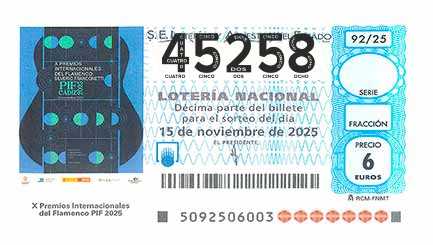 Décimo 45258 del sorteo 92-15/11/2025 Sábado