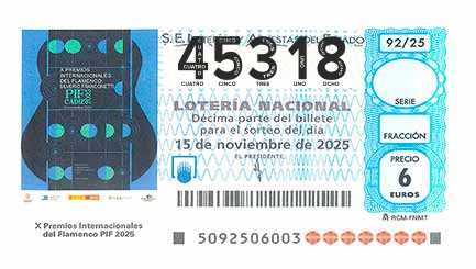 Décimo 45318 del sorteo 92-15/11/2025 Sábado