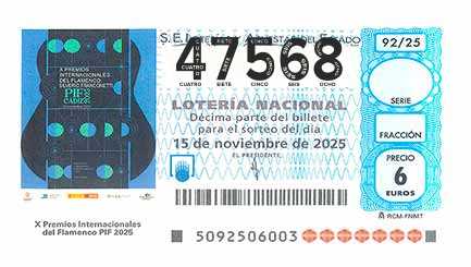 Décimo 47568 del sorteo 92-15/11/2025 Sábado
