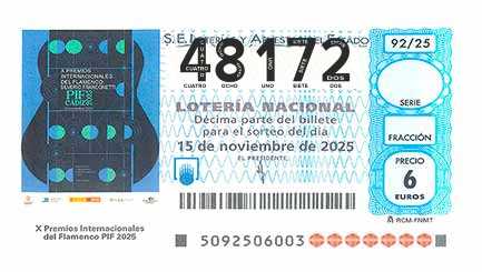 Décimo 48172 del sorteo 92-15/11/2025 Sábado