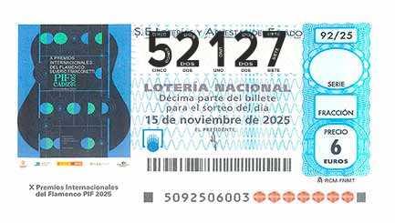 Décimo 52127 del sorteo 92-15/11/2025 Sábado