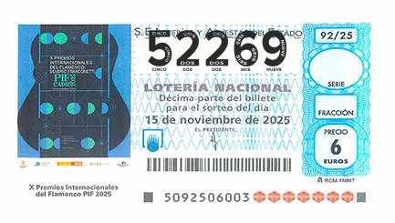 Décimo 52269 del sorteo 92-15/11/2025 Sábado