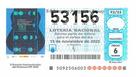 Décimo 53156 del sorteo 92-15/11/2025 Sábado