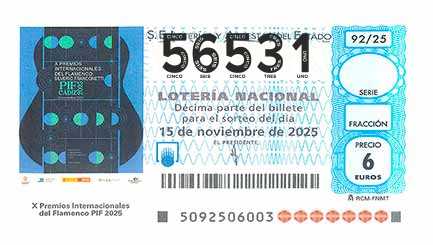 Décimo 56531 del sorteo 92-15/11/2025 Sábado