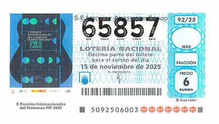 Décimo 65857 del sorteo 92-15/11/2025 Sábado