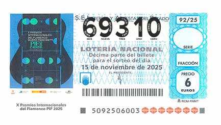 Décimo 69310 del sorteo 92-15/11/2025 Sábado