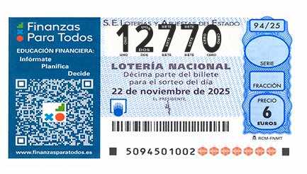 Décimo 12770 del sorteo 94-22/11/2025 Sábado