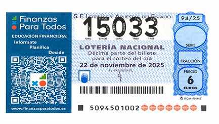 Décimo 15033 del sorteo 94-22/11/2025 Sábado
