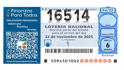 Décimo 16514 del sorteo 94-22/11/2025 Sábado