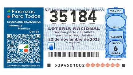 Décimo 35184 del sorteo 94-22/11/2025 Sábado