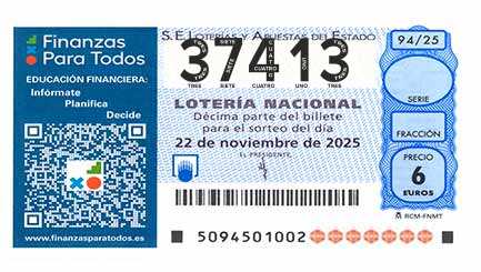 Décimo 37413 del sorteo 94-22/11/2025 Sábado