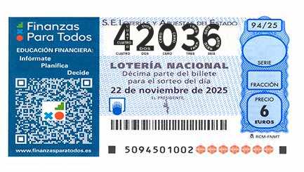 Décimo 42036 del sorteo 94-22/11/2025 Sábado