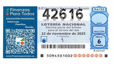 Décimo 42616 del sorteo 94-22/11/2025 Sábado