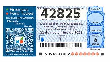 Décimo 42825 del sorteo 94-22/11/2025 Sábado