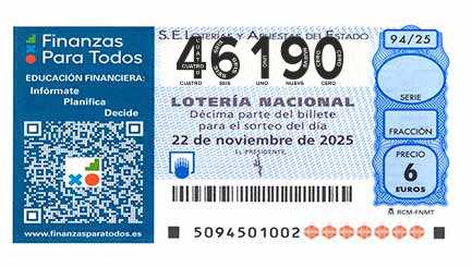 Décimo 46190 del sorteo 94-22/11/2025 Sábado