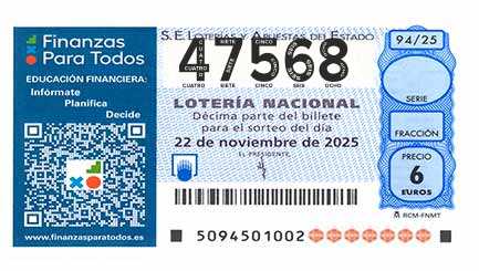 Décimo 47568 del sorteo 94-22/11/2025 Sábado