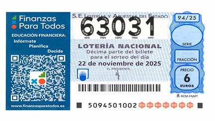 Décimo 63031 del sorteo 94-22/11/2025 Sábado