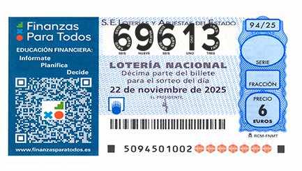 Décimo 69613 del sorteo 94-22/11/2025 Sábado