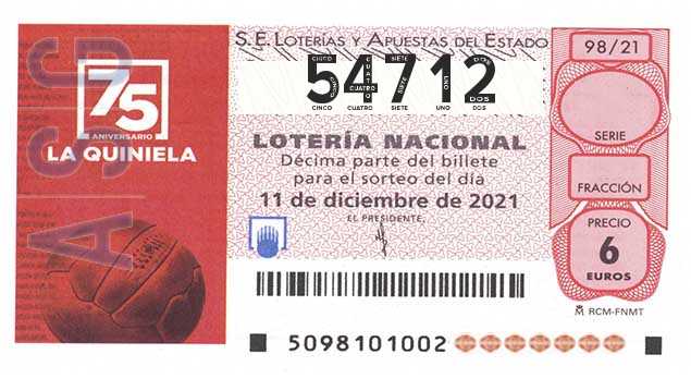Décimo 54712 del sorteo 98-11/12/2021 Sábado