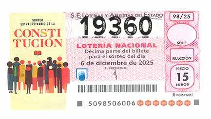 Décimo 19360 del sorteo 98-06/12/2025 Sábado