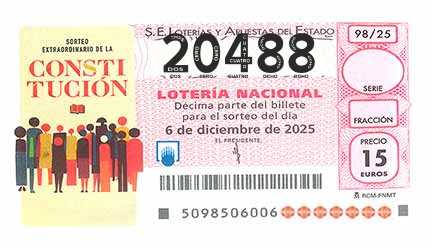 Décimo de Lotería con el número 20488