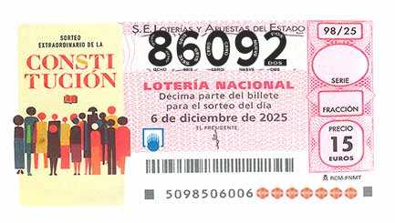 Décimo 86092 del sorteo 98-06/12/2025 Sábado